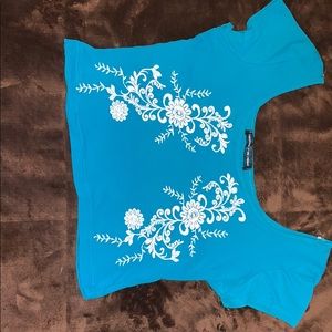 Blue and white designed crop top